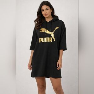 Puma Black Hoodie Dress with Metallic Gold Logo